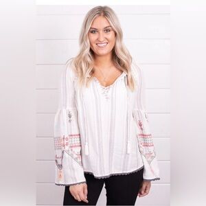 Lovestitch Claremont embroidered bell sleeve Boho blouse Size Medium